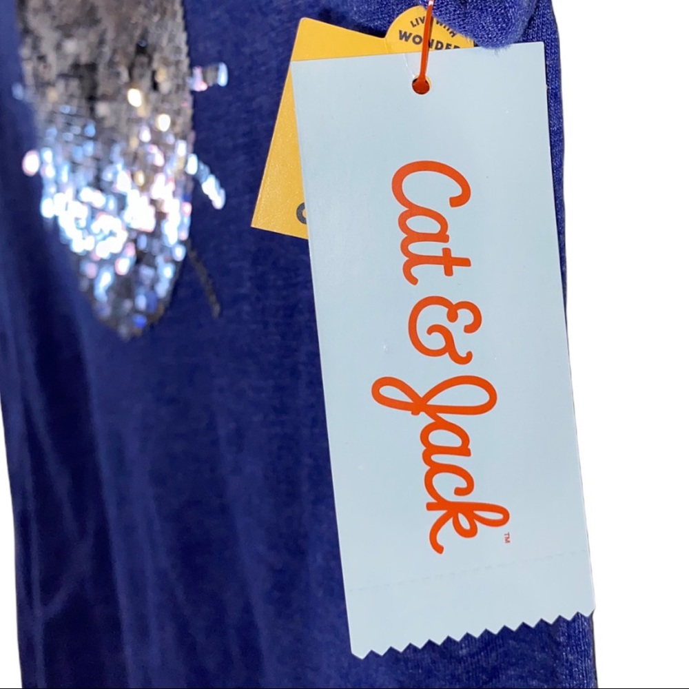 Set of 10 NWT Cat & Jack XL 14/16 Girls Blue T-shirt 2 Sided Sequins Cat Face - Picture 8 of 8